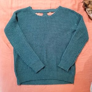 Sparkle & Fade Sweater. Women's Small. Green. Back cutout detail.